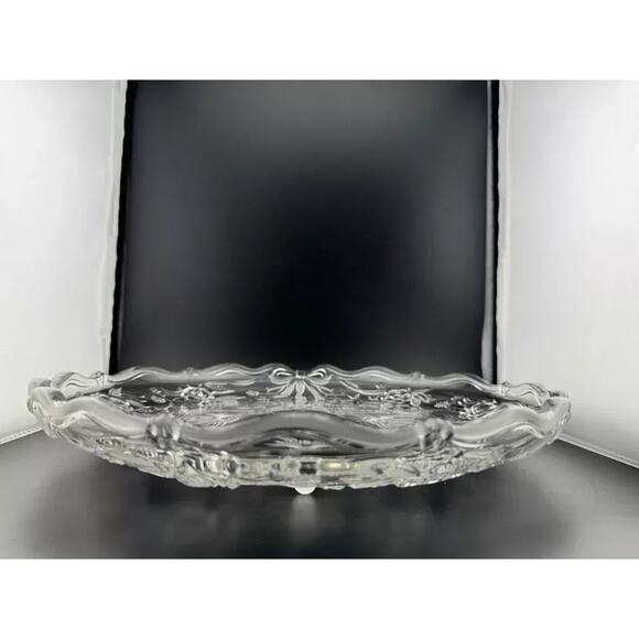 Clear Pressed Glass Floral Footed Serving Plate - Picture 6 of 8